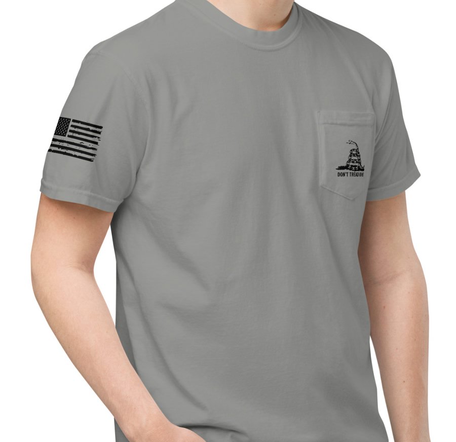 Gadsden Grey Pocket Tee - Front Right Zoom
